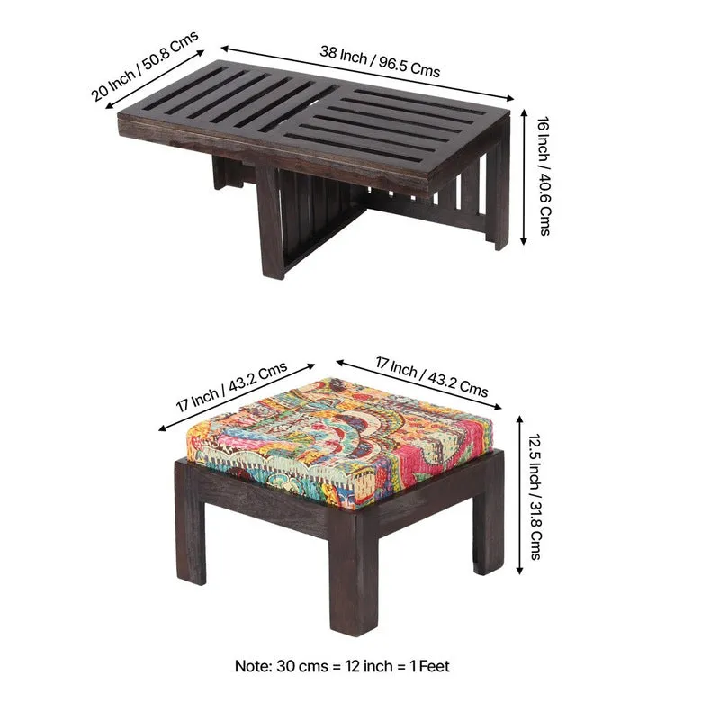 Zavro Sheesham Wooden Center Table with Stools (Deep Brown,Multicolor) - Five Piece Set media 11