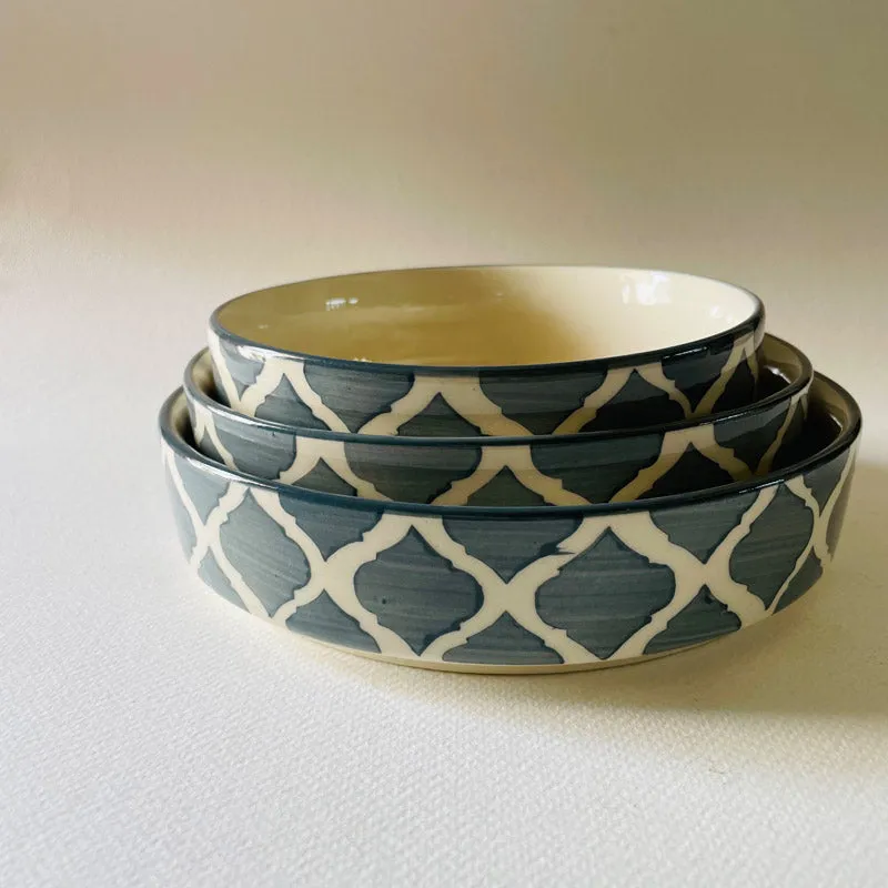 Wilara Flat Bowl (Blue & White) - Set Of Three media 3