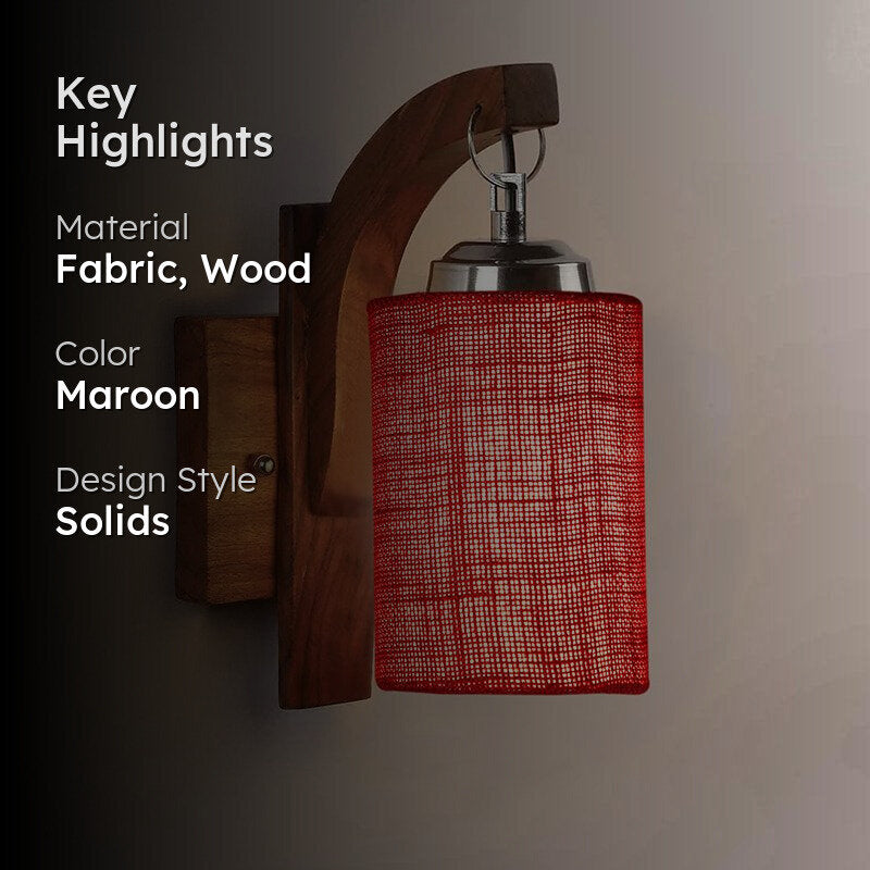 Forma Cylindrical Fabric & Wooden Wall Lamp - Maroon media 2