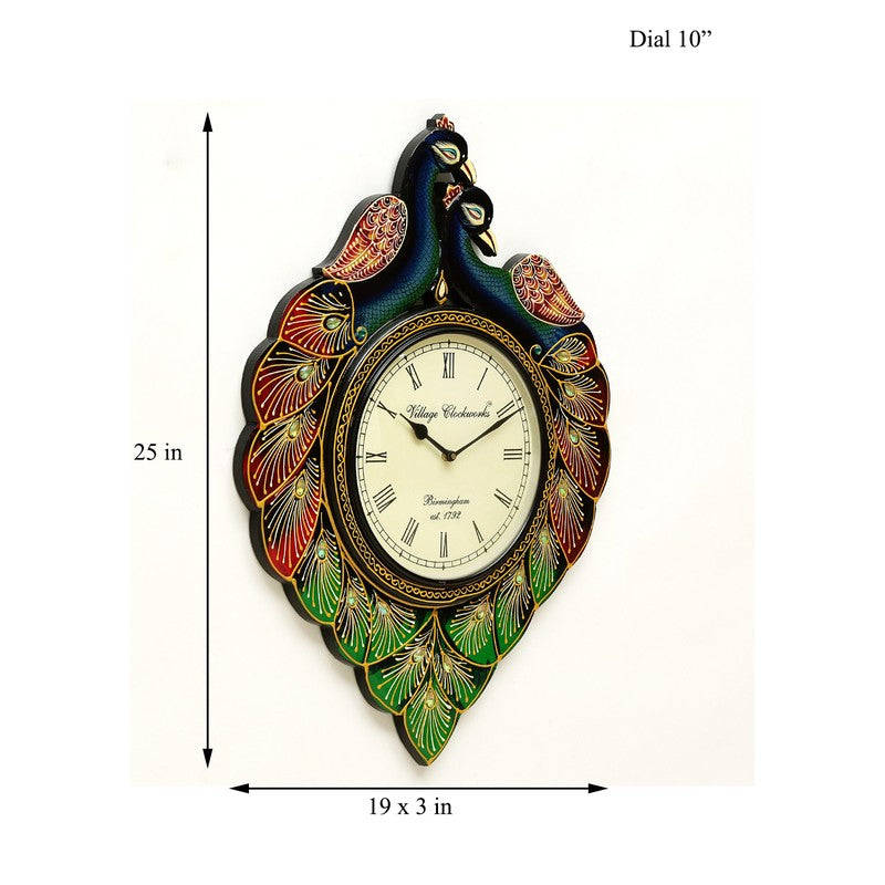 Handpainted Peacock Artwork Wood Wall Clock media 8