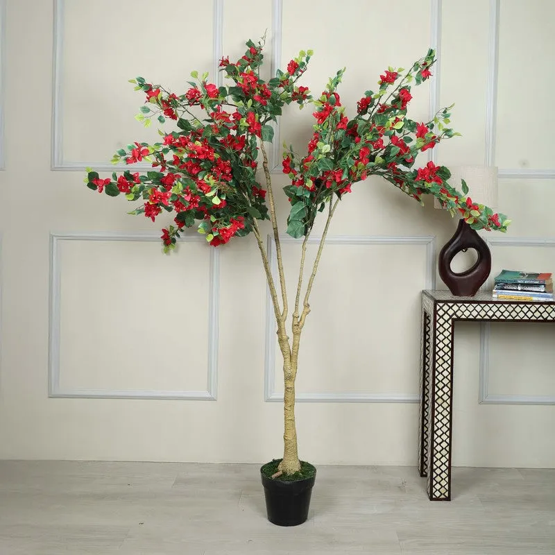 Artificial Red Bougainvillea Plant With Black Fiber Pot - 6.3 Feet media 3