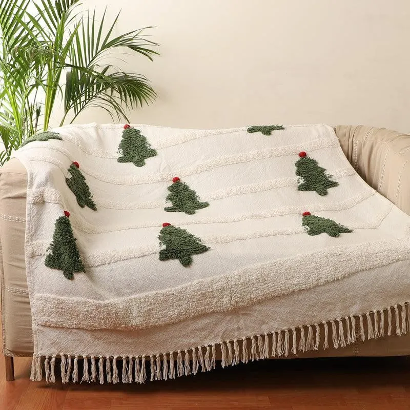 Pine & Plush Tufted Cotton Throw - White & Green media 6