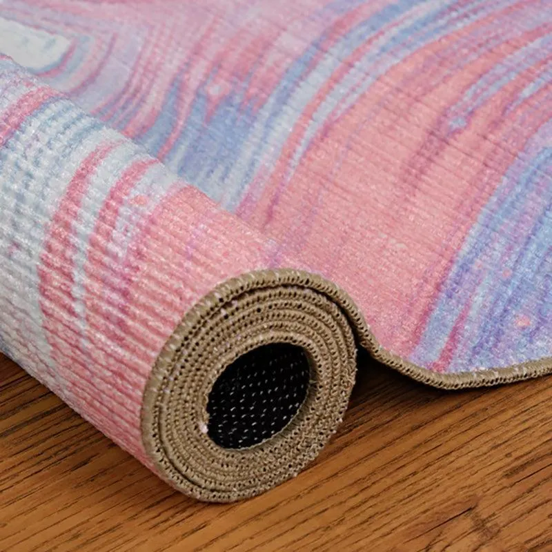 Durin Abstract Polyester Anti-Skid Carpet - Blue & Pink media 4