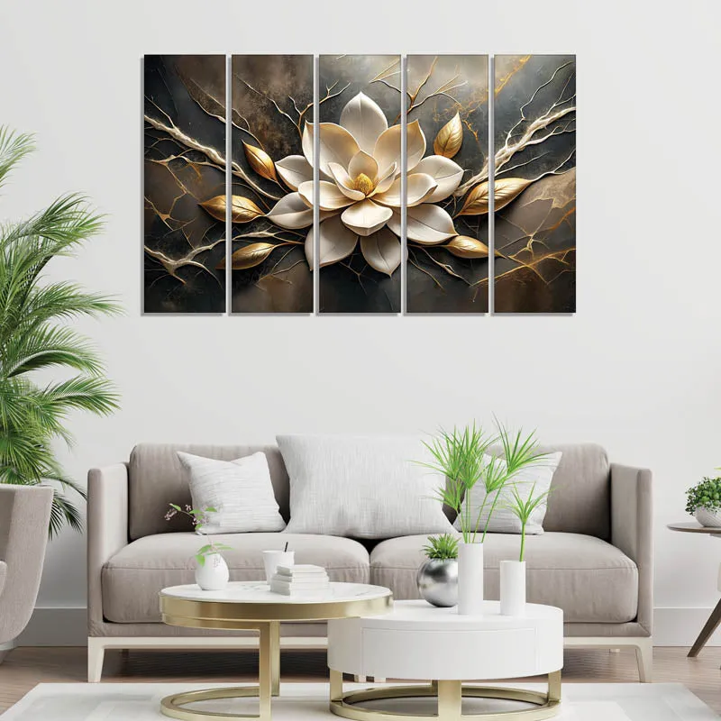 White Lotus Wall Painting - Set Of Five media 3