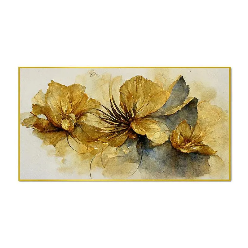 Petals De Oro Canvas Wall Painting With Frame - Gold media 4