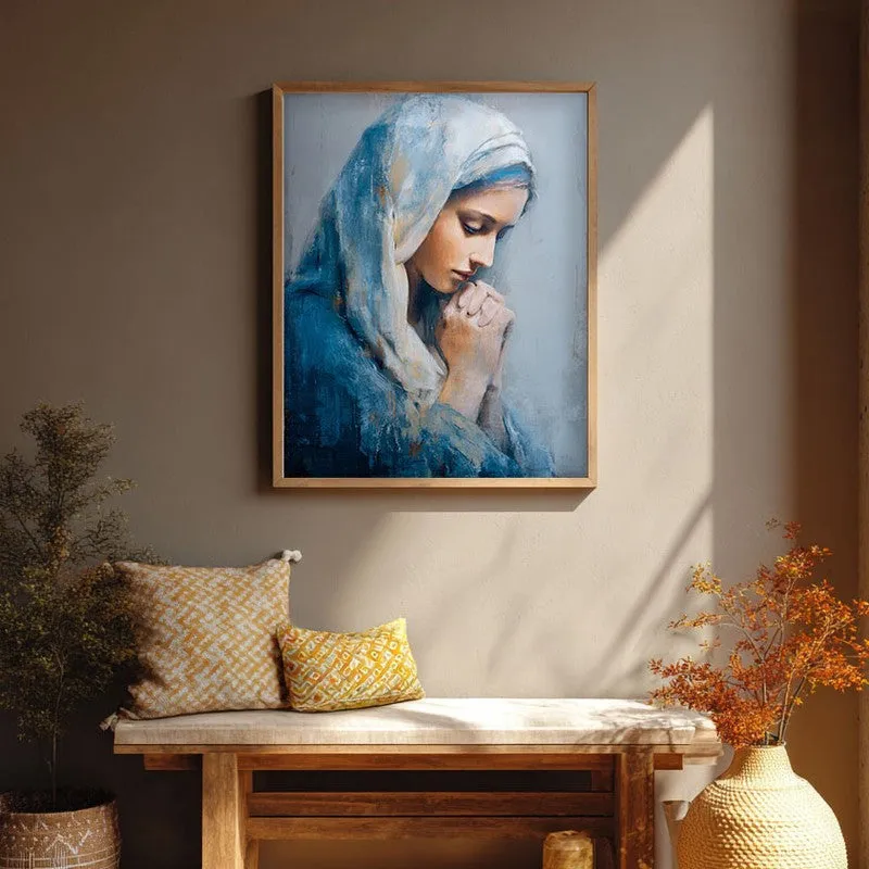 Prayerful Grace Archival Paper Wall Painting With Brown Frame media 1