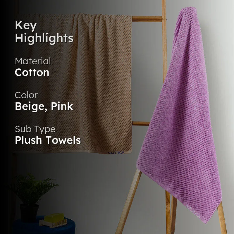 Nautica Riviera Soft Cotton Bath Towel (Beige & Lilac) - Set Of Two media 2
