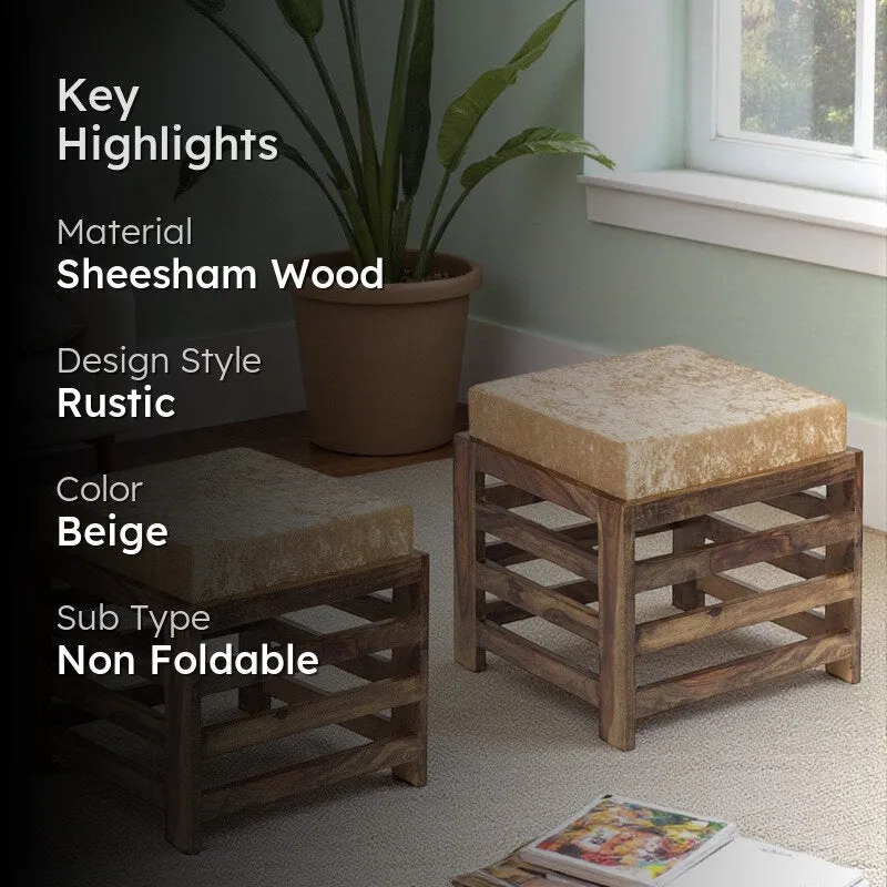 Uvaro Sheesham Wooden Bench with Cushions (Beige) - Four Piece Set media 2