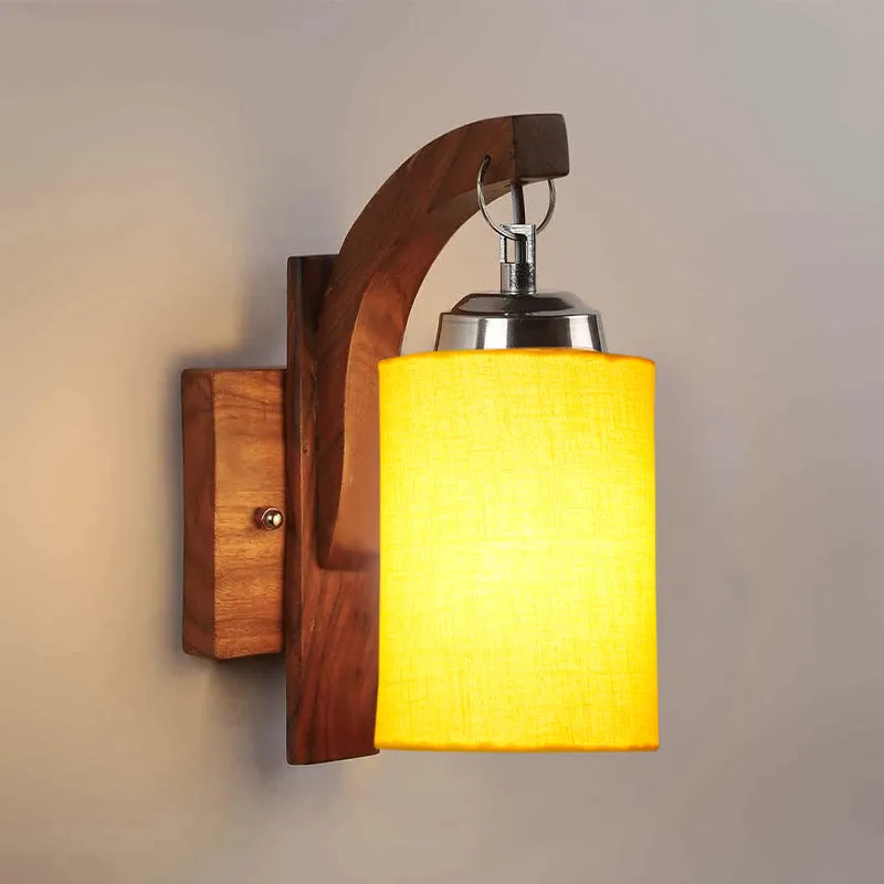 Forma Cylindrical Fabric & Wooden Wall Lamp - Yellow media 3