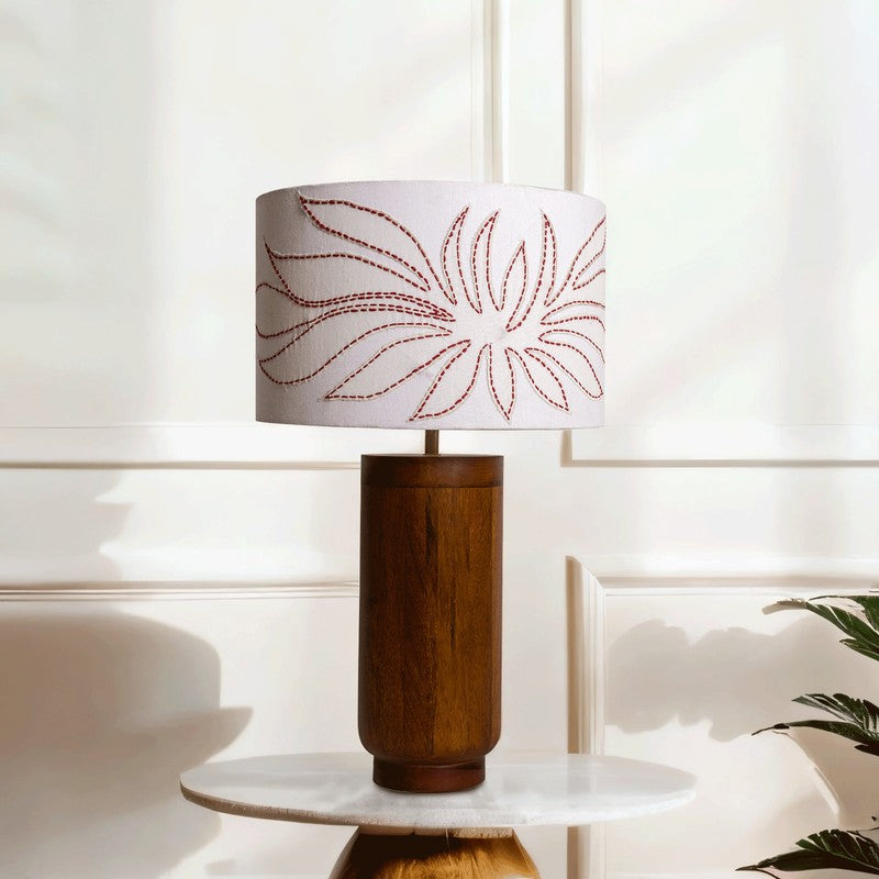 Orange Tree Gesu Mango Wood Table Lamp Wit Applique Sade - Brown,White media 2