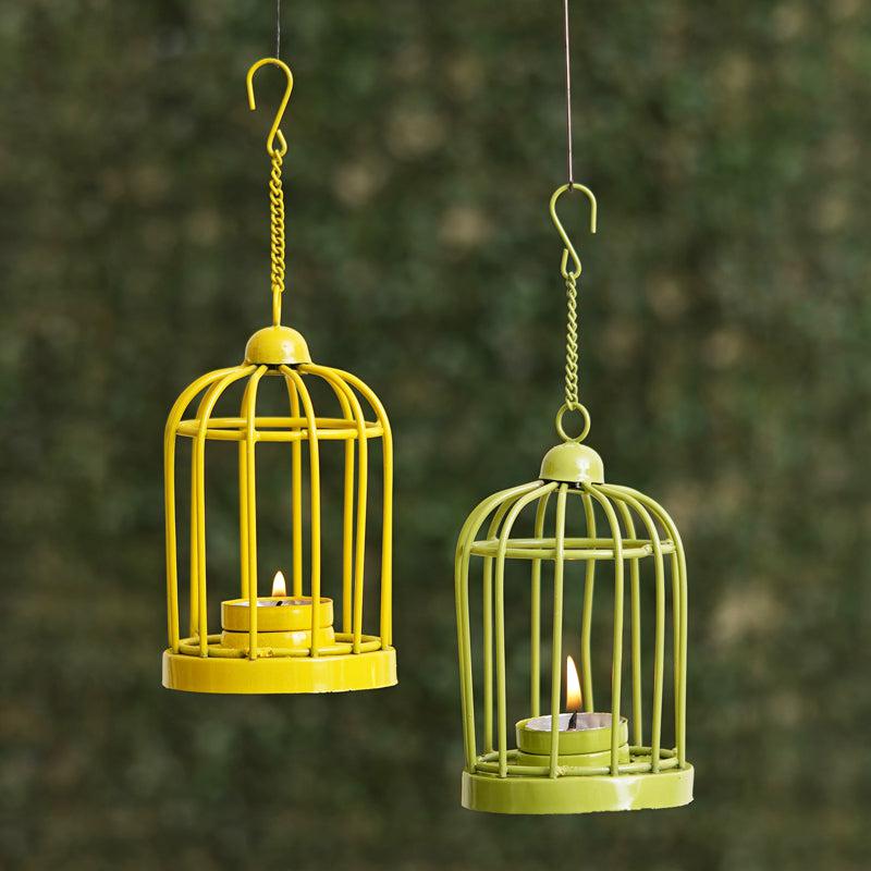 Cage Shape Tea Light Candle Holder - Green & Yellow