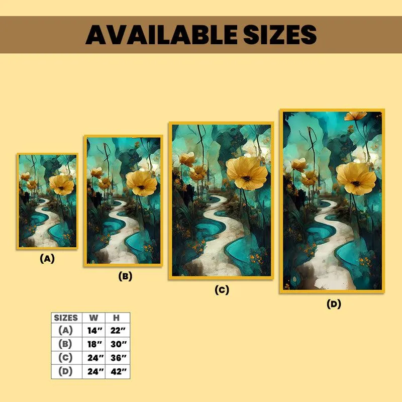 Winding Petal Path Floral Canvas Wall Painting With Frame - Gold media 6