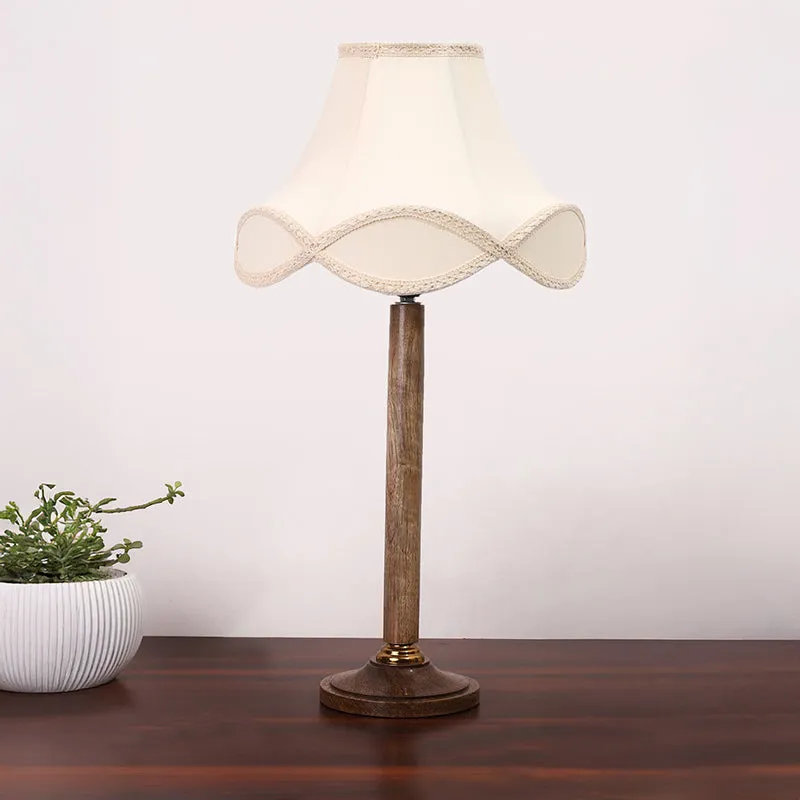 Misty Glow Table Lamp With Wooden Base - White,Brown media 3