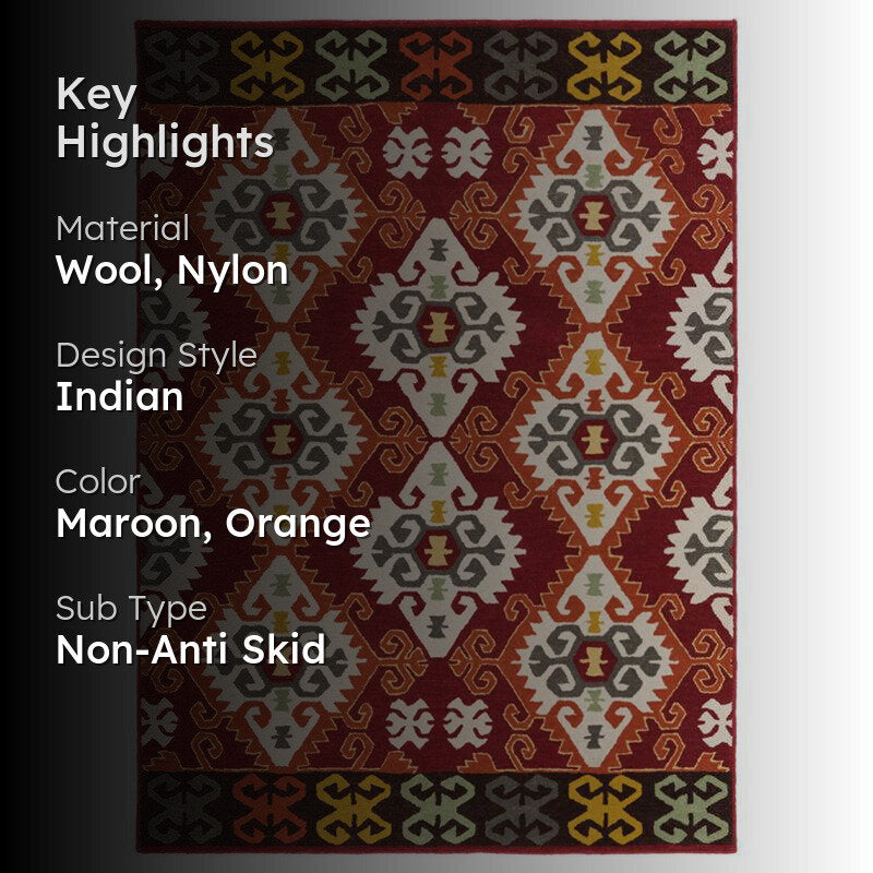 Fredegar Ethnic Wool & Nylon Carpet - Maroon media 2