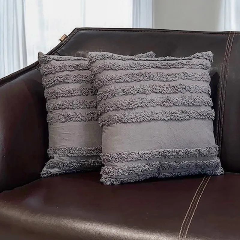 Thea Stripe Tufted Cushion Cover (Dark Grey) - Set Of Two media 1