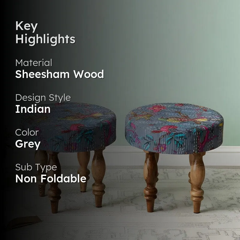 Qexon Sheesham Wooden Stools (Grey) - Set Of Two media 2
