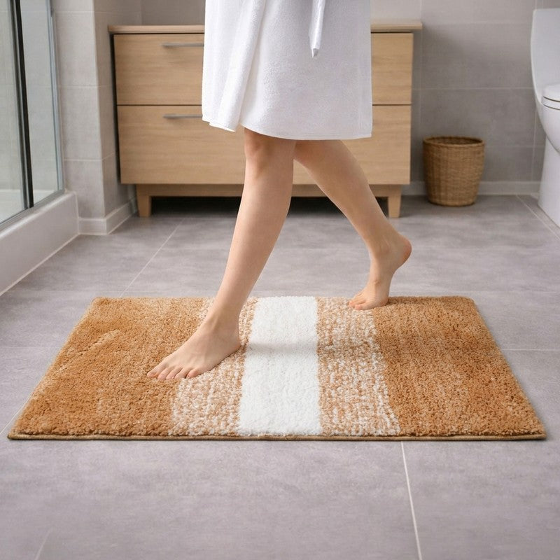 Quick Dry Anti Skid Micro Fiber Bath Mat - Rust,White - 40 x 60 cms