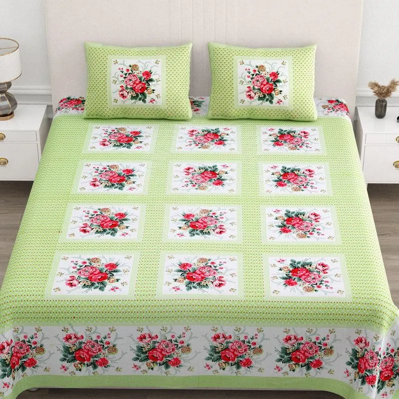 Neve Floral Cotton Bedsheet (Green) - 180 TC media 3
