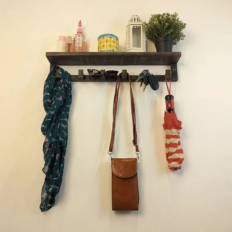Mantrika Wooden Wall Shelf Organiser with Key Holders media 6
