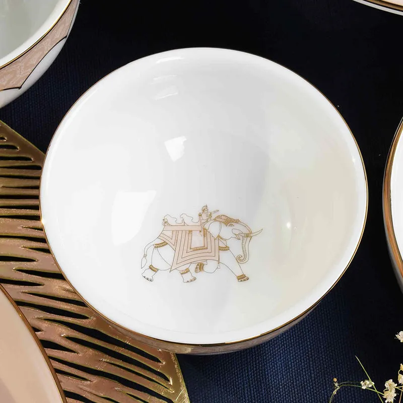 White porcelain bowl featuring a detailed elephant motif