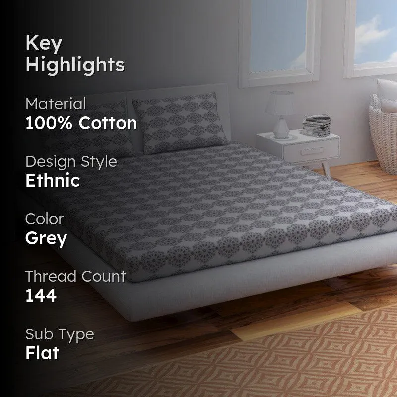 Himeya Comfort Percale Gilded Trellis Cotton Bedsheet (Grey) - 144 TC media 2