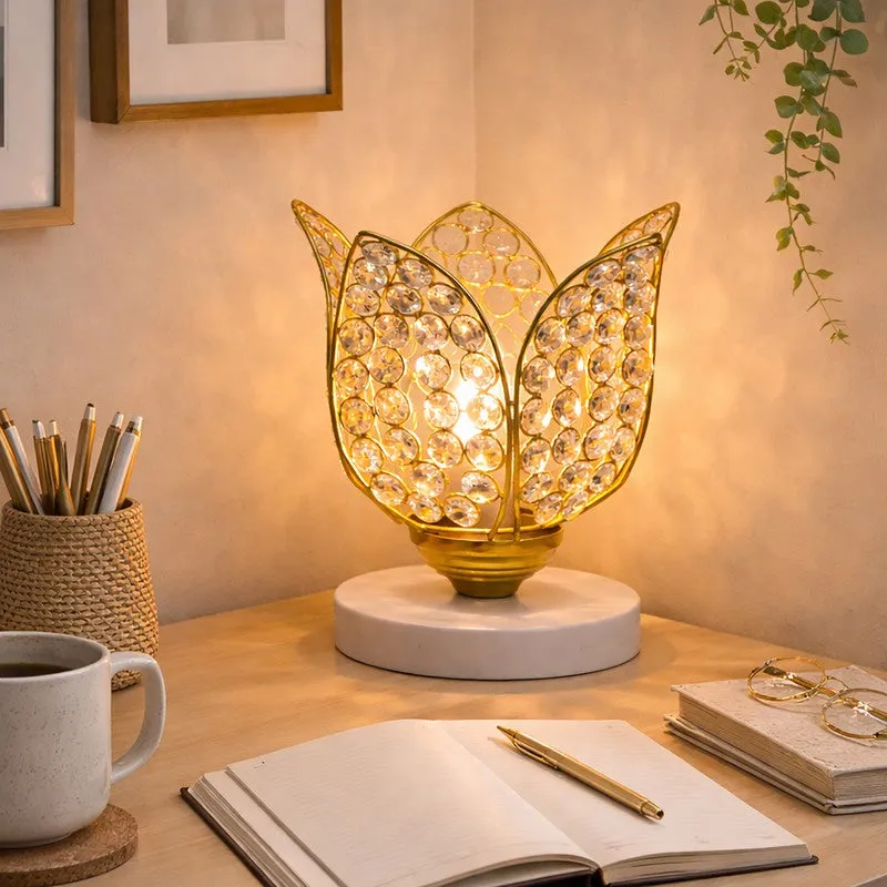 Floral Culture Metal Table Lamp - Gold,White media 3