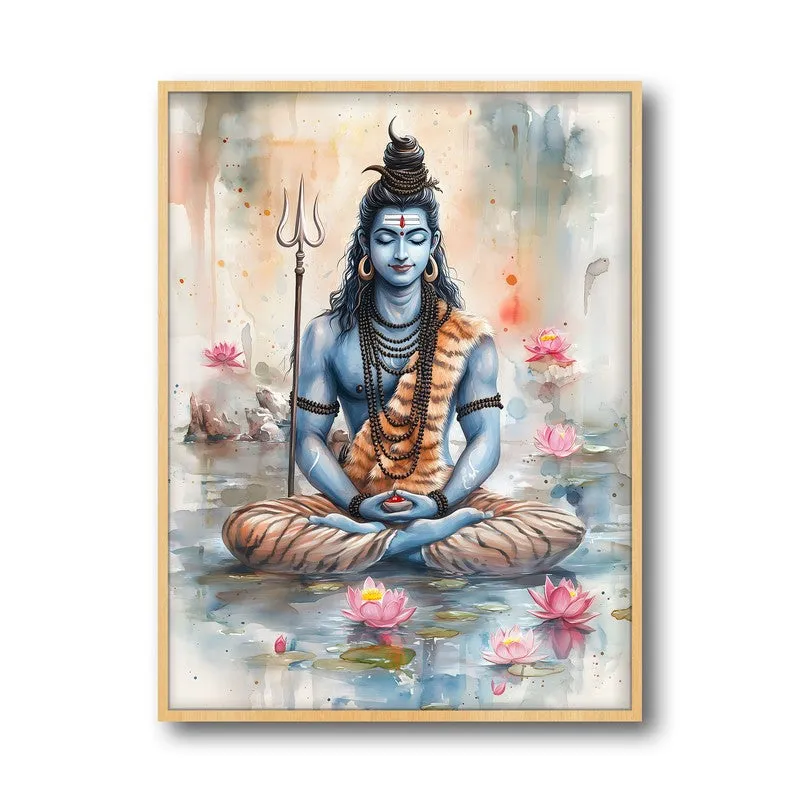 Adiyogi Shankara Spiritual Archival Paper Wall Painting - Natural Brown Frame media 5
