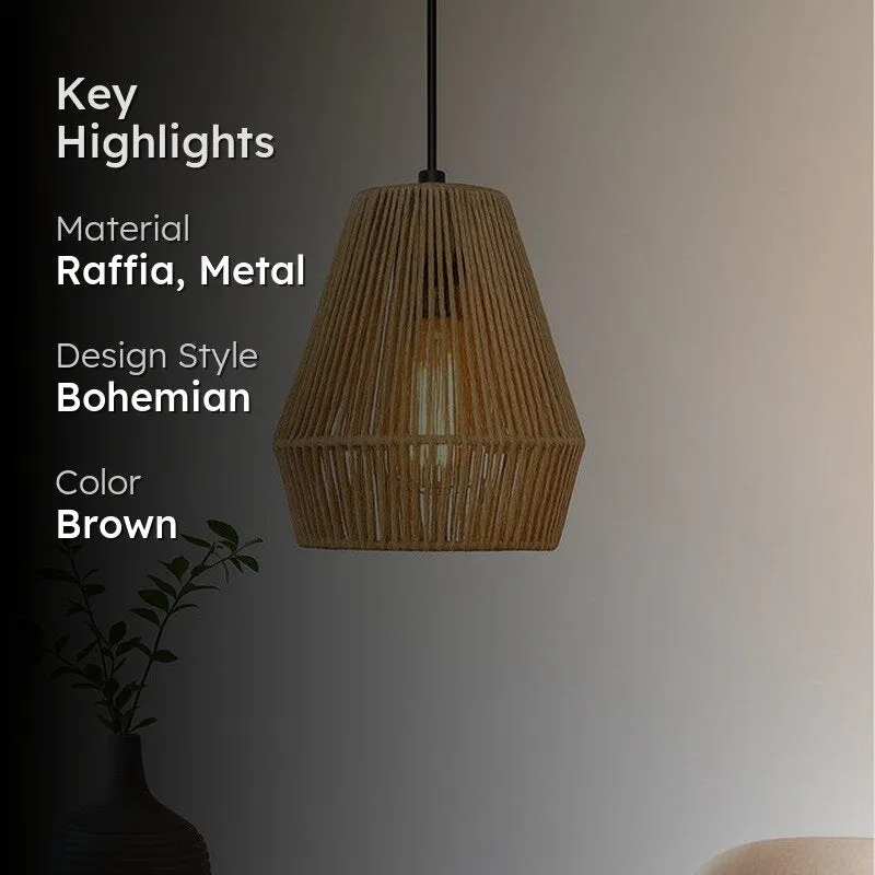 Coastal Woven Raffia Ceiling Lamp - Brown media 2