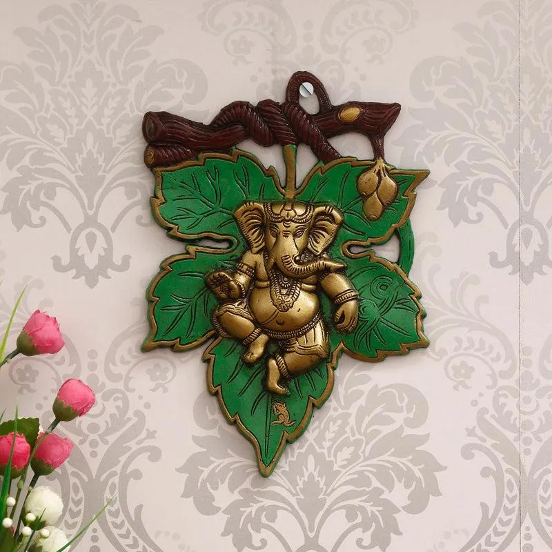 Balganesha Decorative Religious Metal Wall Accent - Green & Gold media 1