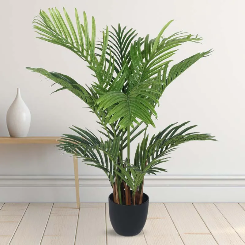 Faux Lush Palm Plant With Black Plastic Pot - 4 Feet media 3