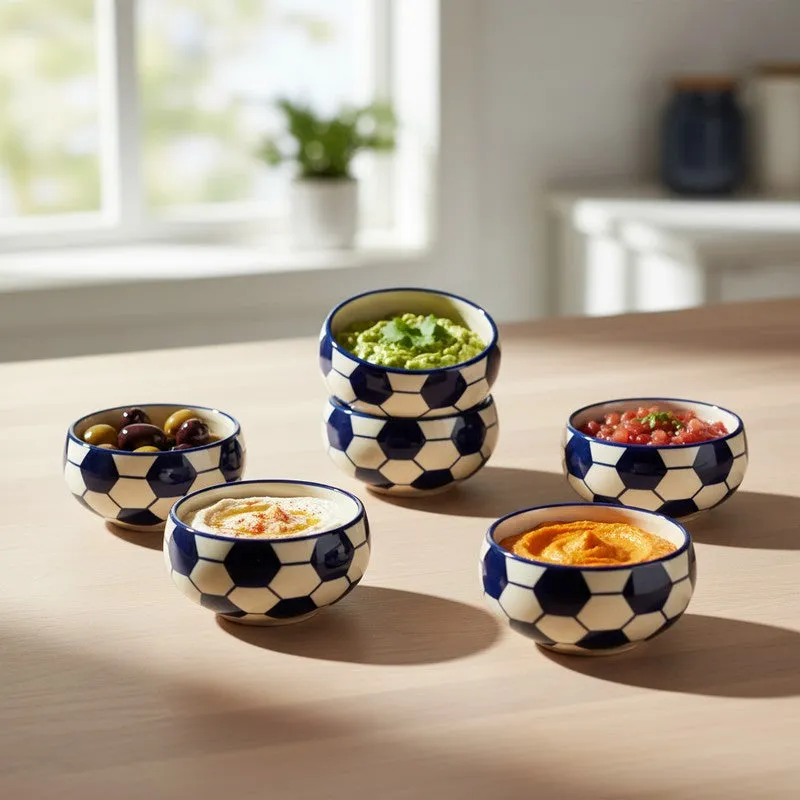 Hexagon Handcrafted Ceramic Dip Bowls (Blue & White,150 mL) - Set Of Six media 1