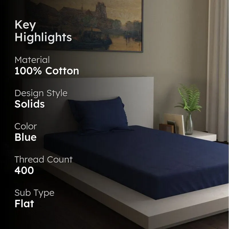Monochrome Luxe Solid Cotton Bedsheet (Midnight Blue) - 400 TC media 2