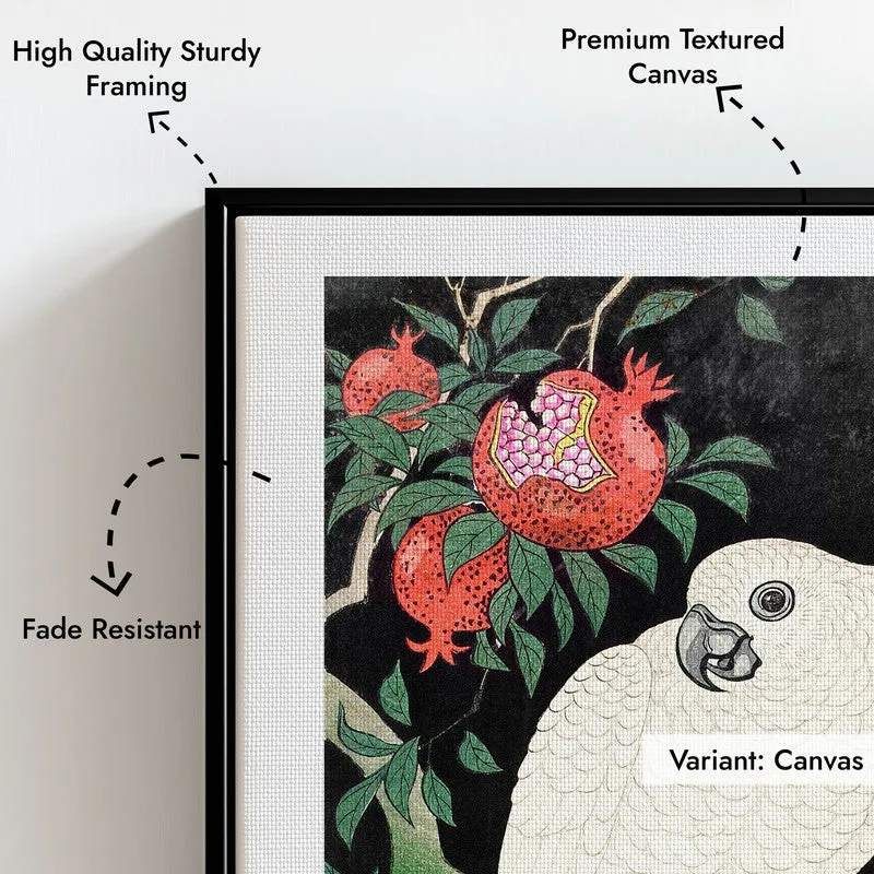 Cockatoo And Pomegranate Ohara Koson Archival Canvas Wall Painting - Black Frame media 7