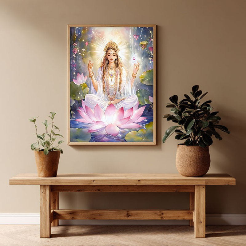 Adilakshmi Spiritual Archival Paper Wall Painting - Natural Brown Frame