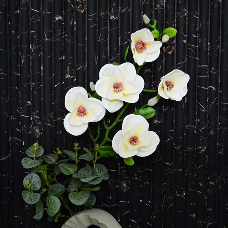 Artificial Magnolia Flower Stick - White & Yellow media 4