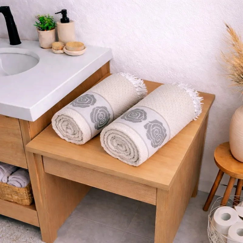 Rosette Cotton Bath Towel (Grey & White) - Set Of Two media 1