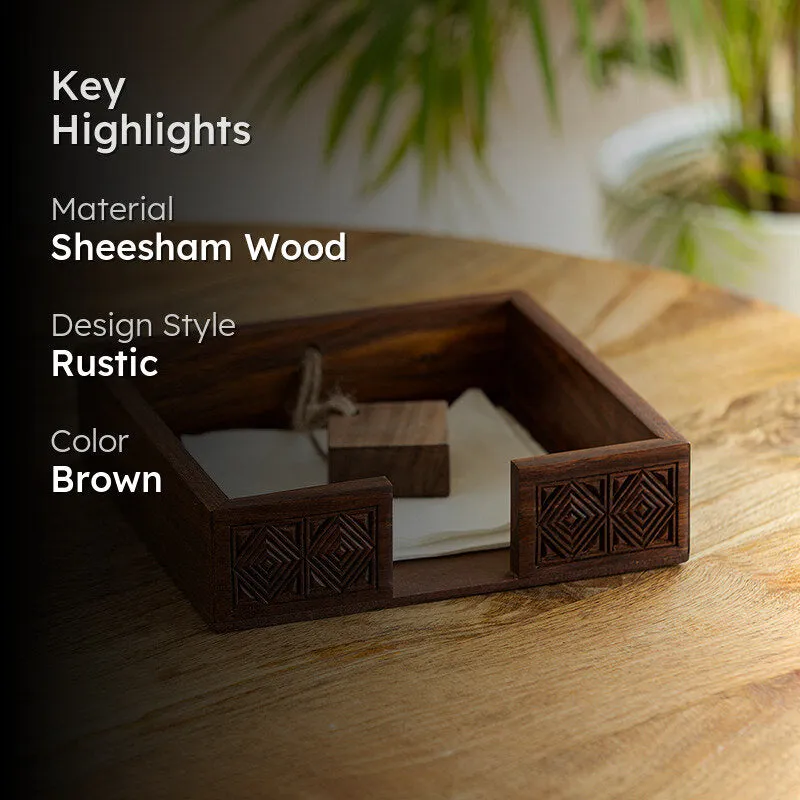 Iza Sheesham Wood Tissue Holder media 2