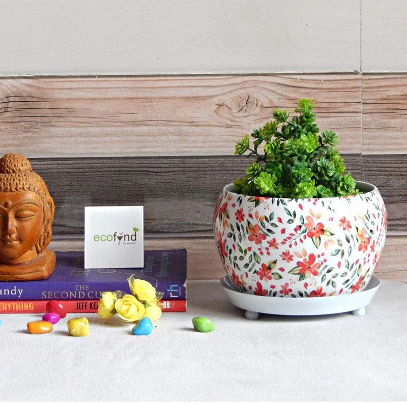Julietta Peach Floral Planter With Plate media 2
