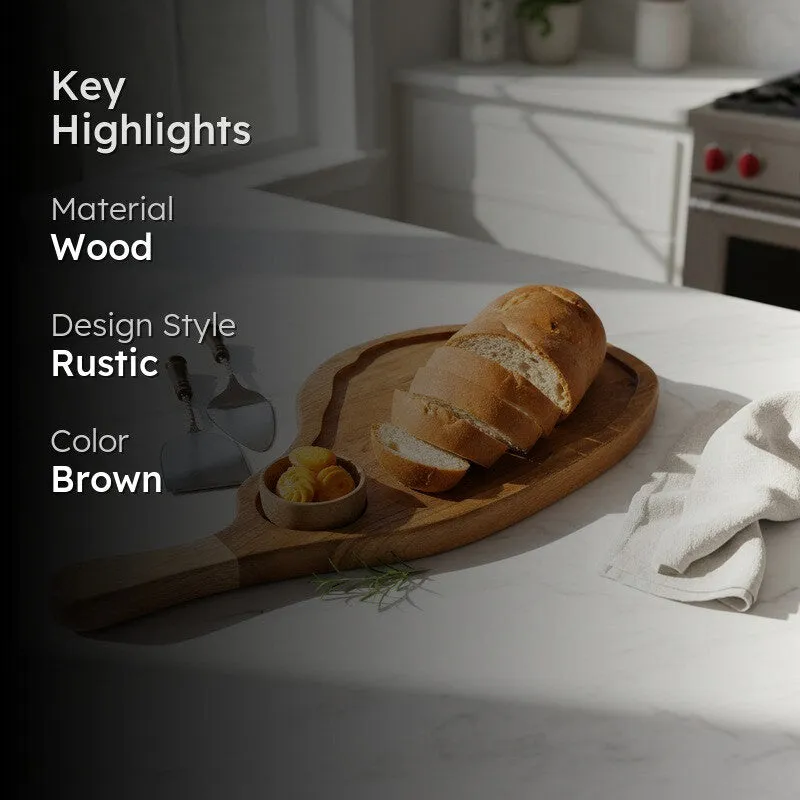 Verdant Leaf Shaped Wood Serving Platter With Dip Bowl - Two Piece Set media 2