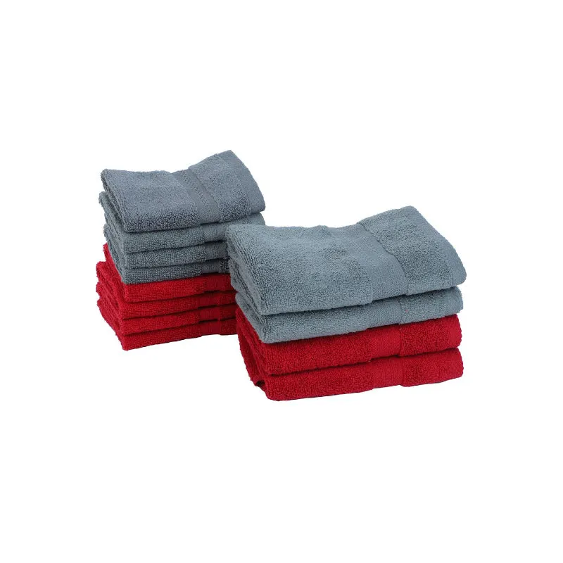 Miorah Hand & Face Towel Combo (Red & Grey) - Set Of Twelve media 3