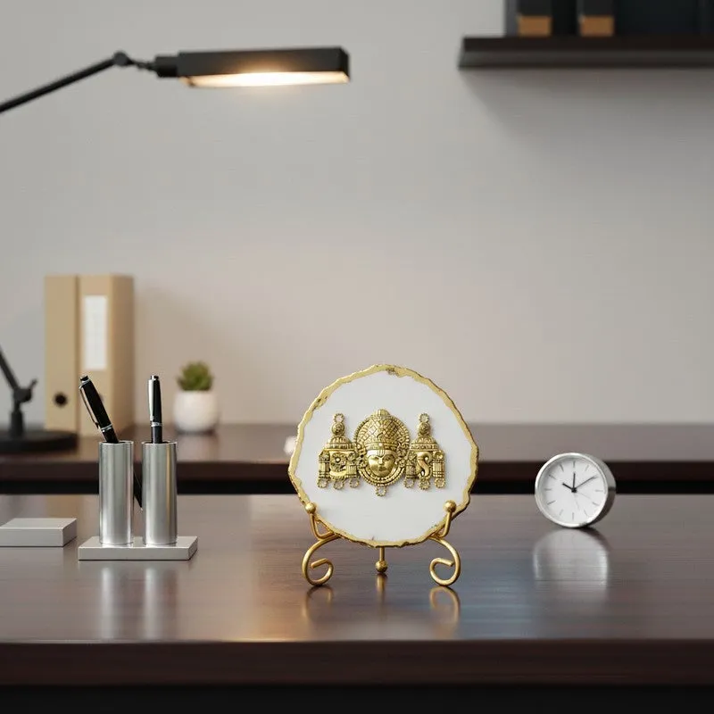 Mahalakshmi Agate Showpiece With Stand - White media 5