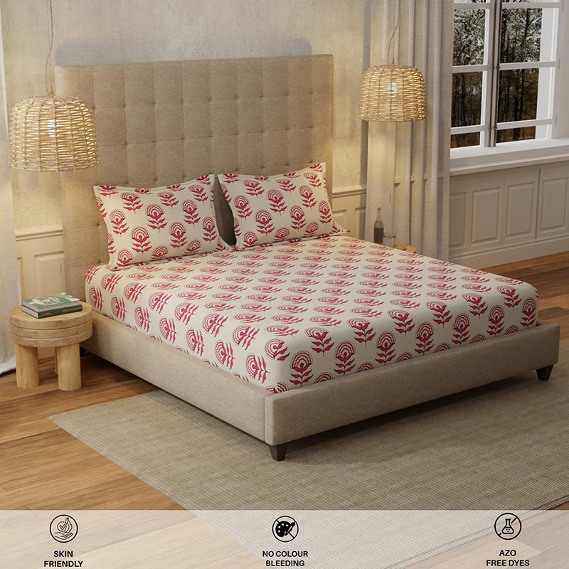 Urban Space Florabell Cherry Red Cotton Bedsheet - 200 TC media 5