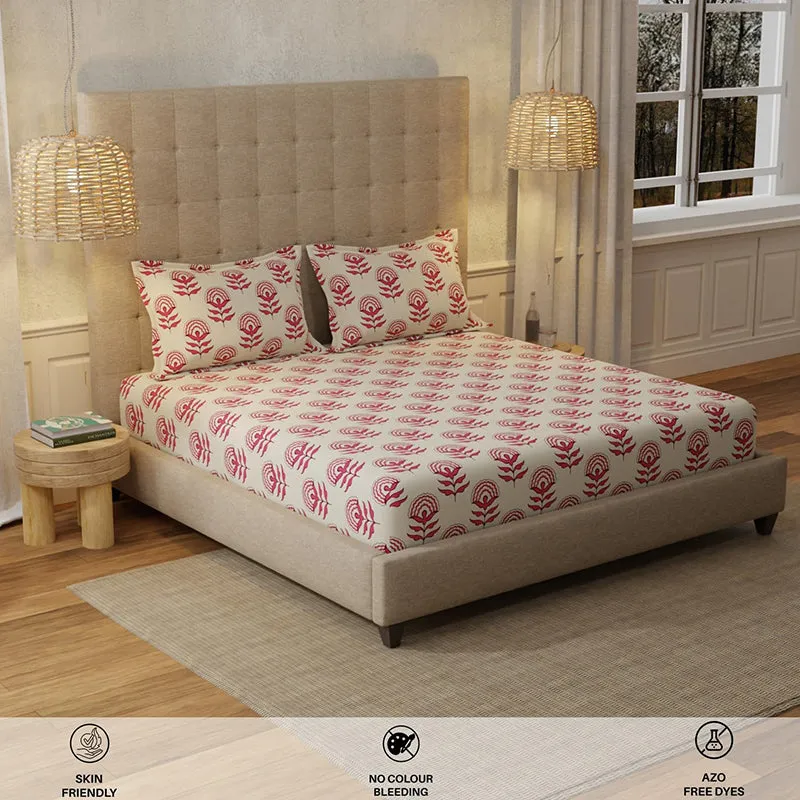 Urban Space Florabell Cherry Red Cotton Bedsheet - 200 TC media 5