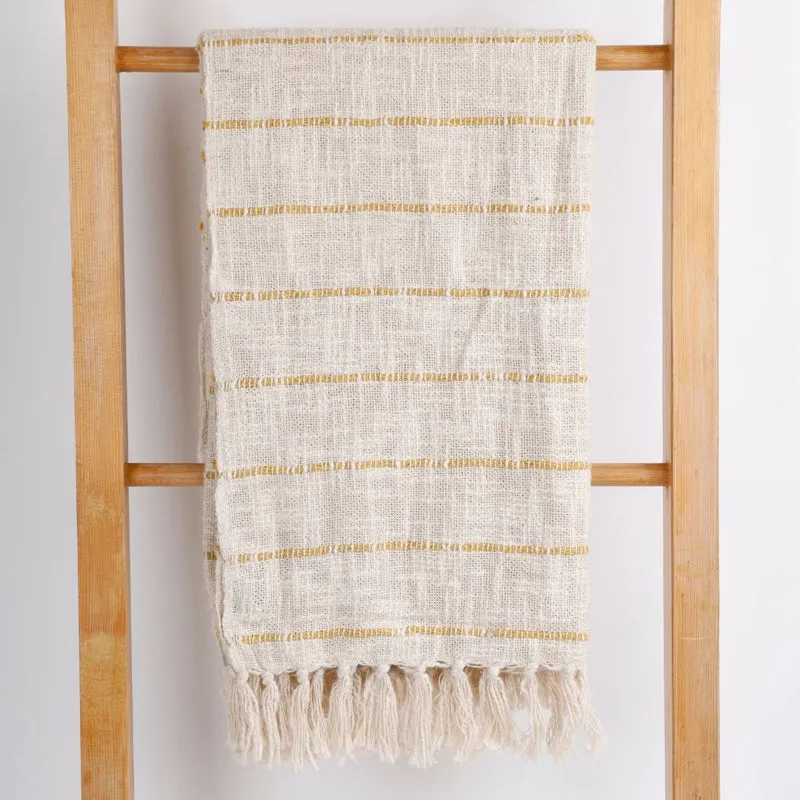 Pebble Wrap Striped Throw - Off White & Yellow media 3