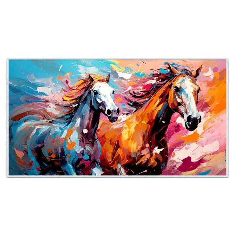 Flame & Ice Stallions Canvas Wall Painting With Frame - White media 3