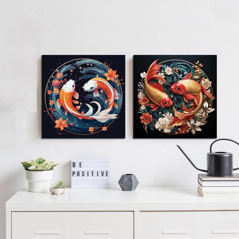 Koi Of Fortune Canvas Wall Painting - Set Of Two media 5