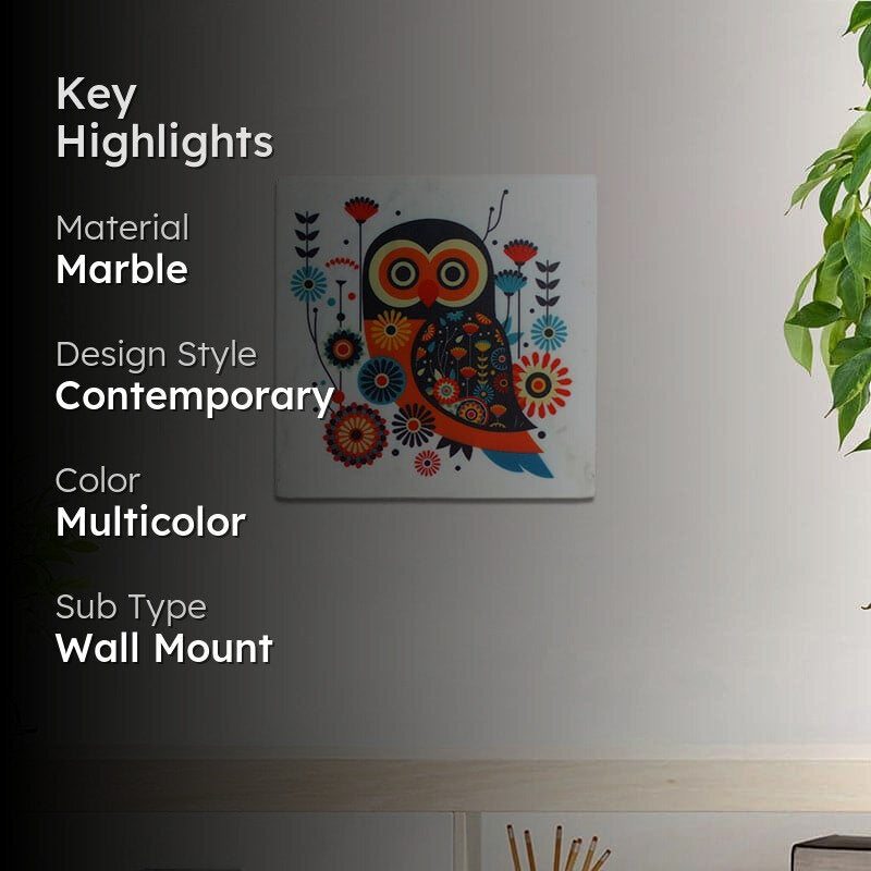 Vibrant Night Owl Printed Marble Wall Accent media 2