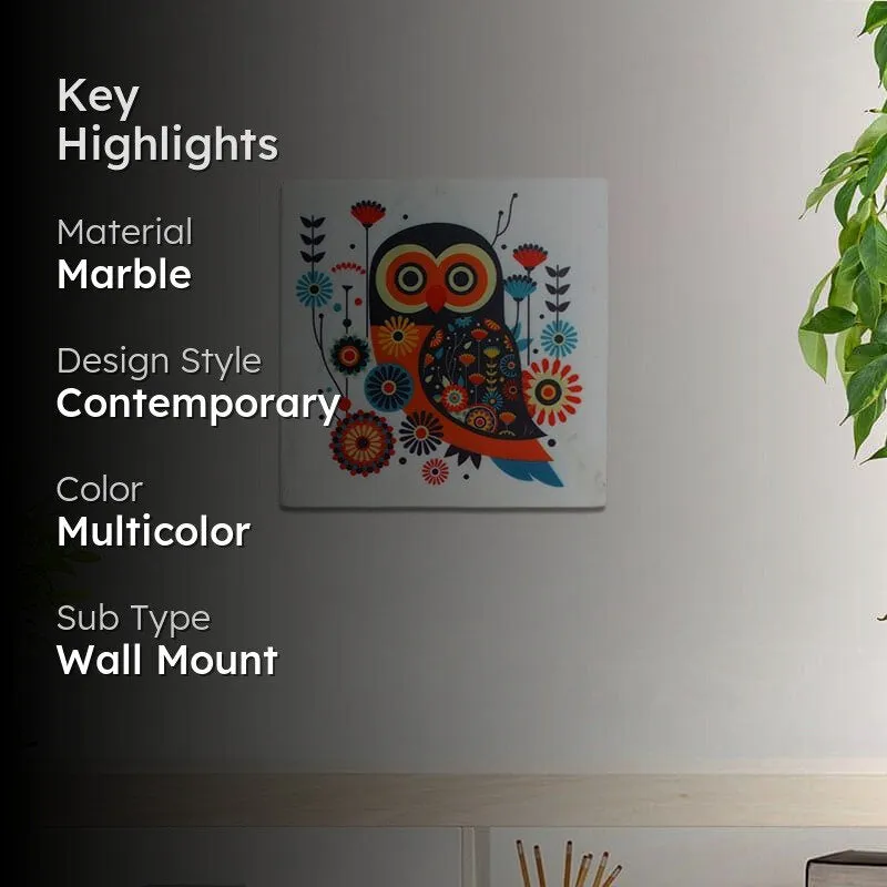 Vibrant Night Owl Printed Marble Wall Accent media 2