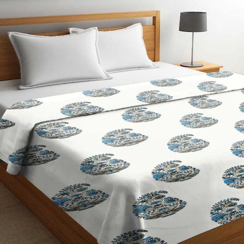 Dishti Ethnic Reversible Cotton Dohar (White & Sky Blue) - 180 GSM media 1