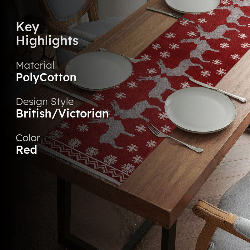 Crimson Jacquard Woven Stag Table Runner media 2